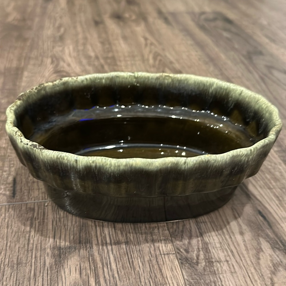 Glazed Ceramic Hull Pottery Planter Oval Green